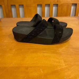 FitFlop Sparkly Slide Sandal Women Size 9 Black